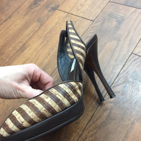 Pollini Italy Cork Striped Leather Stiletto Heels - Picture 3 of 8
